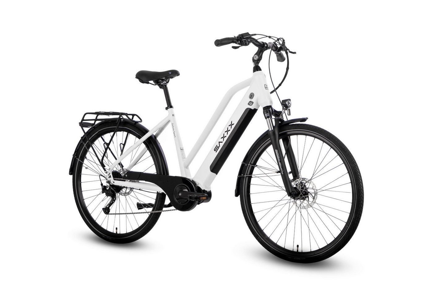 SAXXX E-Bike Cityrad 28 Zoll, 70Nm Mittelmotor, 100km, bis 130kg belastbar, 95% vormontiert, 9 Gang SHIMANO Alivio Schaltwerk, Kettenschaltung, Mittelmotor, 418 Wh, (Für Alltag, Arbeitsweg und längere Fahrten auf wechselnden Strecken), Aluminium-Trapezrahmen, hydr. Scheibenbremsen, RH: 45/50 cm Bild 2