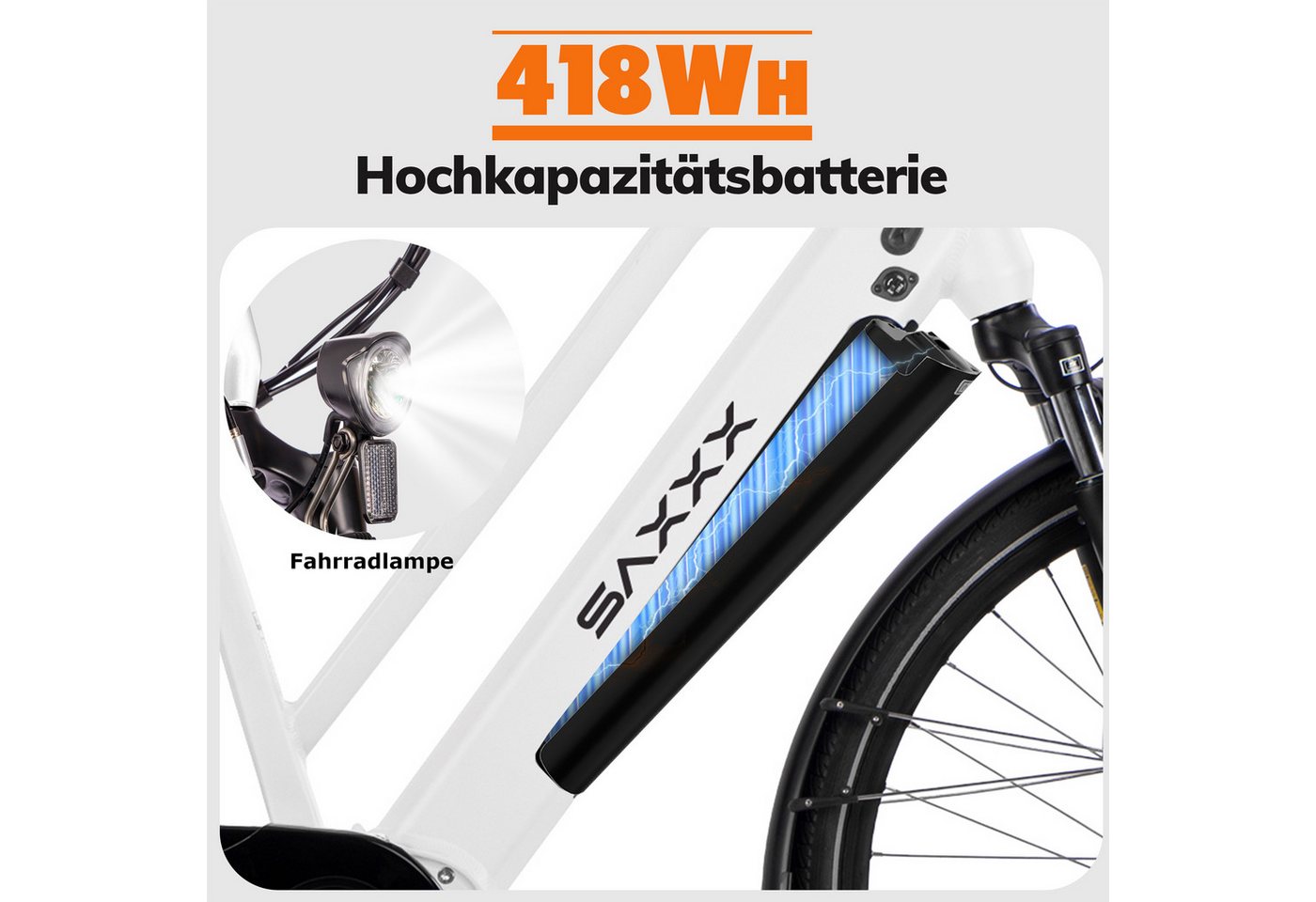 SAXXX E-Bike Cityrad 28 Zoll, 70Nm Mittelmotor, 100km, bis 130kg belastbar, 95% vormontiert, 9 Gang SHIMANO Alivio Schaltwerk, Kettenschaltung, Mittelmotor, 418 Wh, (Für Alltag, Arbeitsweg und längere Fahrten auf wechselnden Strecken), Aluminium-Trapezrahmen, hydr. Scheibenbremsen, RH: 45/50 cm Bild 5