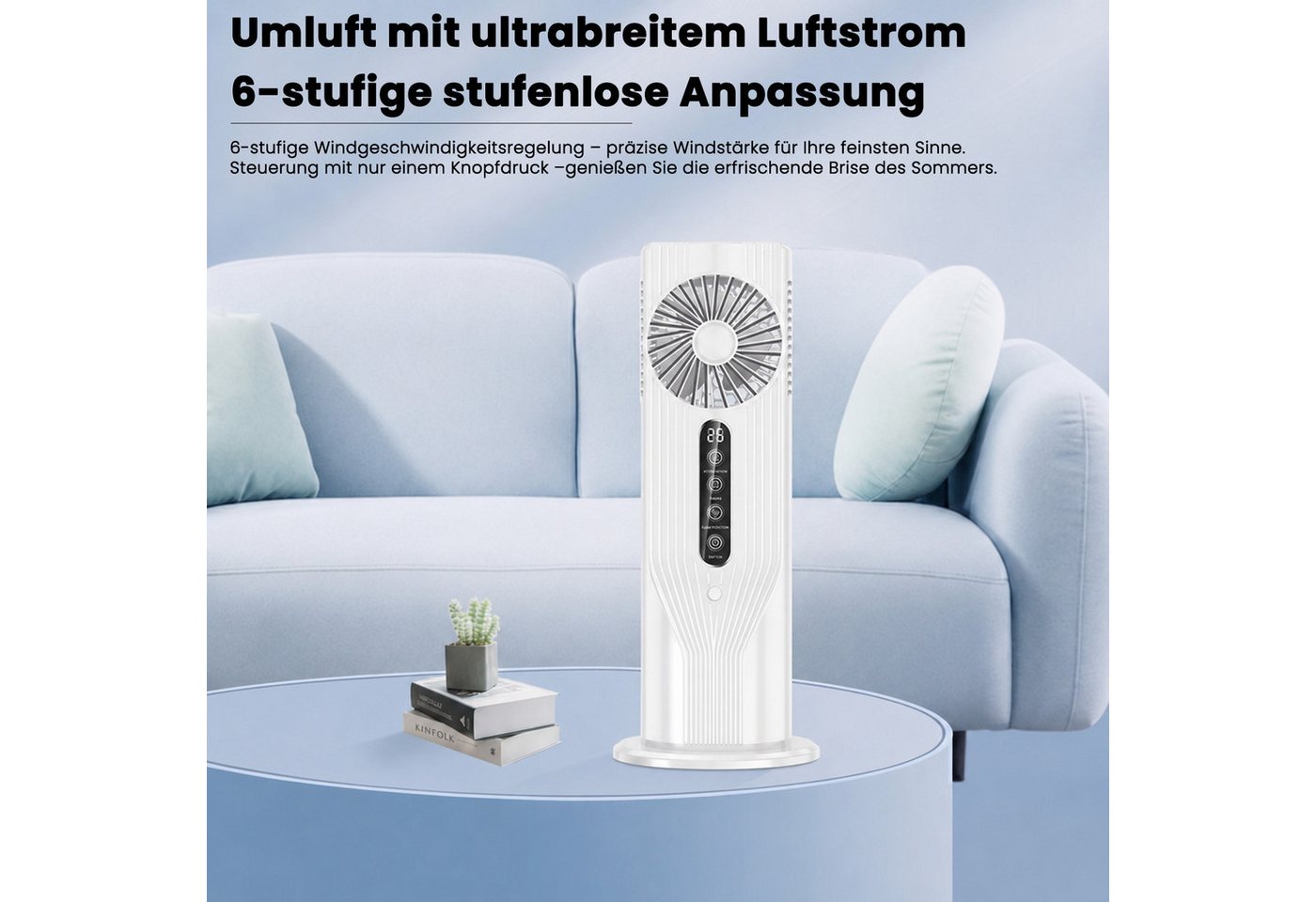MOPUEA Standventilator Mini Ventilator USB Tischventilator Umluftventilator Mit Sprühnebel, mit Kühlspray LED Display 6 Windstufen Ventilator Bild 4