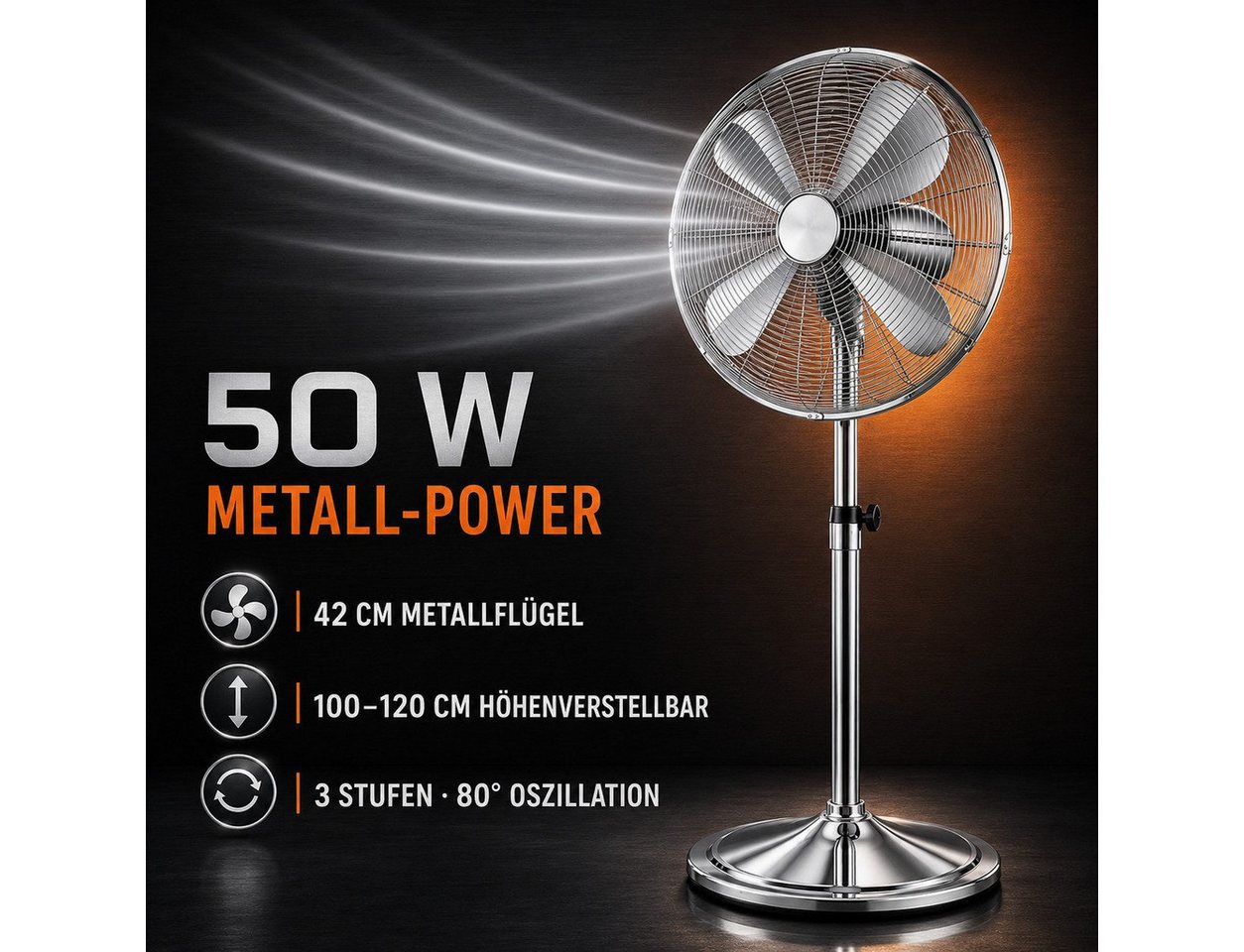 Ertex Standventilator Edelstahl Standventilator Turmventilator Ventilator 50 Watt 120 cm BIG Bild 5