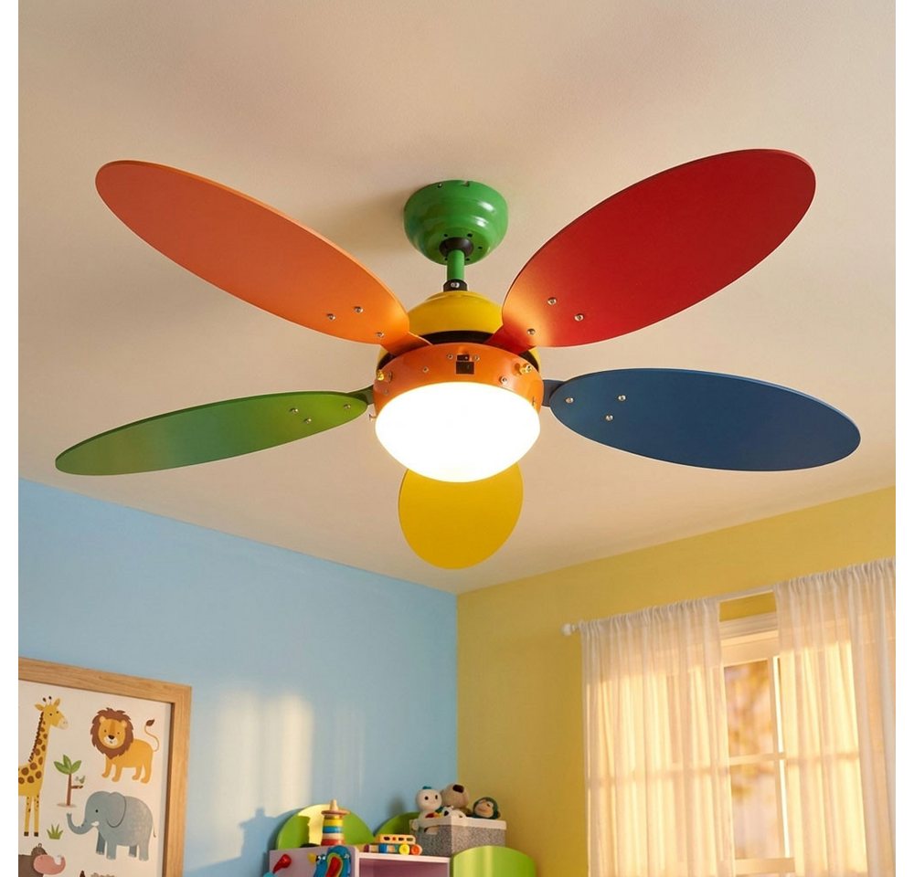 GLOBO LIGHTING Deckenventilator, Deckenventilator Deckenlampe Zugschalter 3 Stufen bunt Kinderzimmer