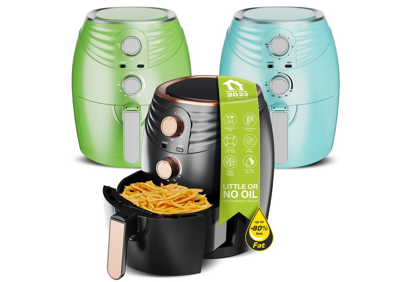 TurboTronic by Z-Line Heißluftfritteuse Retro Heißluftfritteuse 3,5 L, 1200 W, Camping Retro Airfryer AF11M