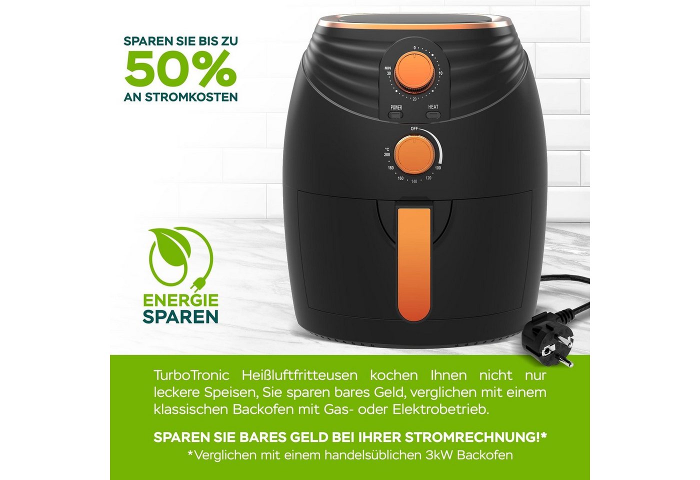 TurboTronic by Z-Line Heißluftfritteuse Retro Heißluftfritteuse 3,5 L, 1200 W, Camping Retro Airfryer AF11M Bild 2
