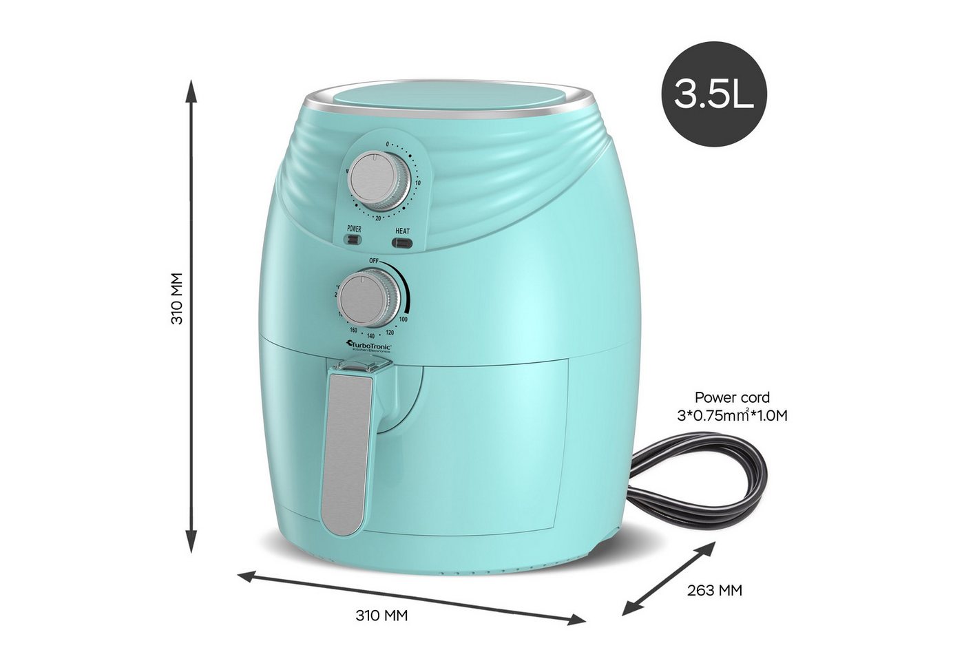TurboTronic by Z-Line Heißluftfritteuse Retro Heißluftfritteuse 3,5 L, 1200 W, Camping Retro Airfryer AF11M Bild 3
