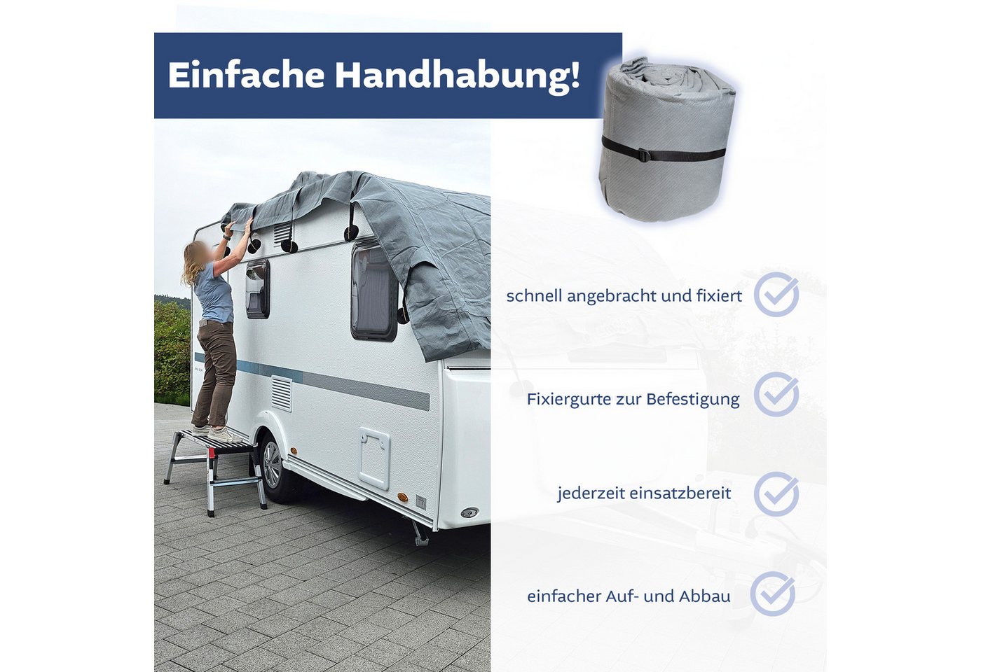 Lemodo Wohnwagenschutzhülle Dachabdeckung für Wohnwagen, Spanngurte an allen Seiten Bild 2