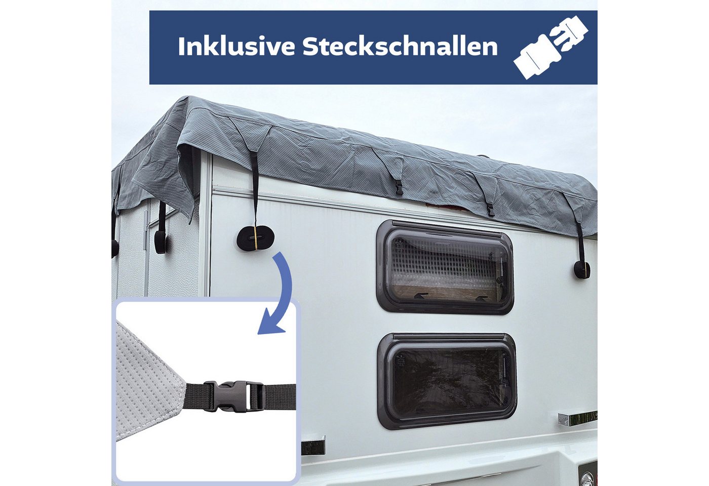 Lemodo Wohnwagenschutzhülle Dachabdeckung für Wohnwagen, Spanngurte an allen Seiten Bild 3