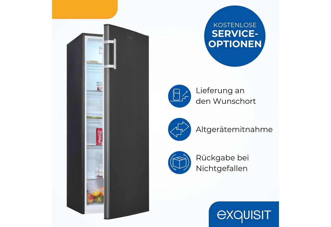 exquisit Vollraumkühlschrank KS320-V-H-040E, 142.6 cm hoch, 54.4 cm breit, XL-Kühlschrank mit reichlich Platz für Ihr Kühlgut