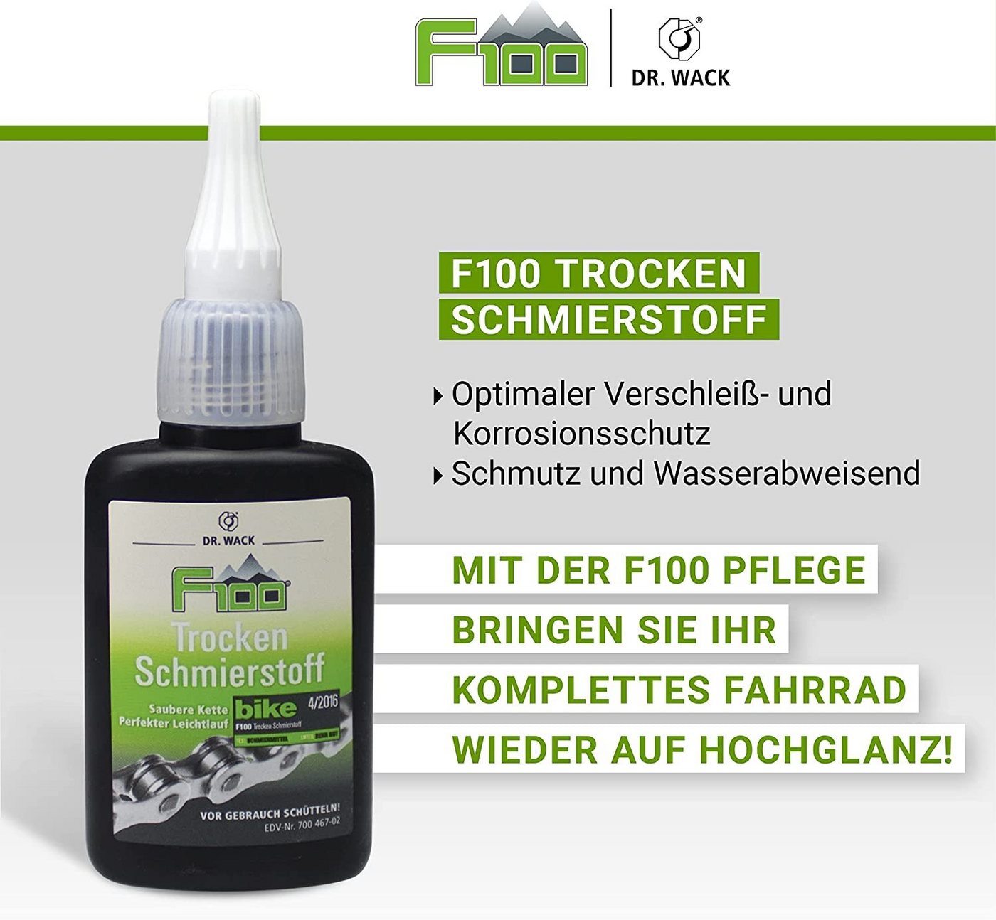 DR WACK Fahrrad-Montageständer Dr.Wack F100 Fahrrad MTB Ebike Road Trocken Schmierstoff Pflege 50ml Bild 2