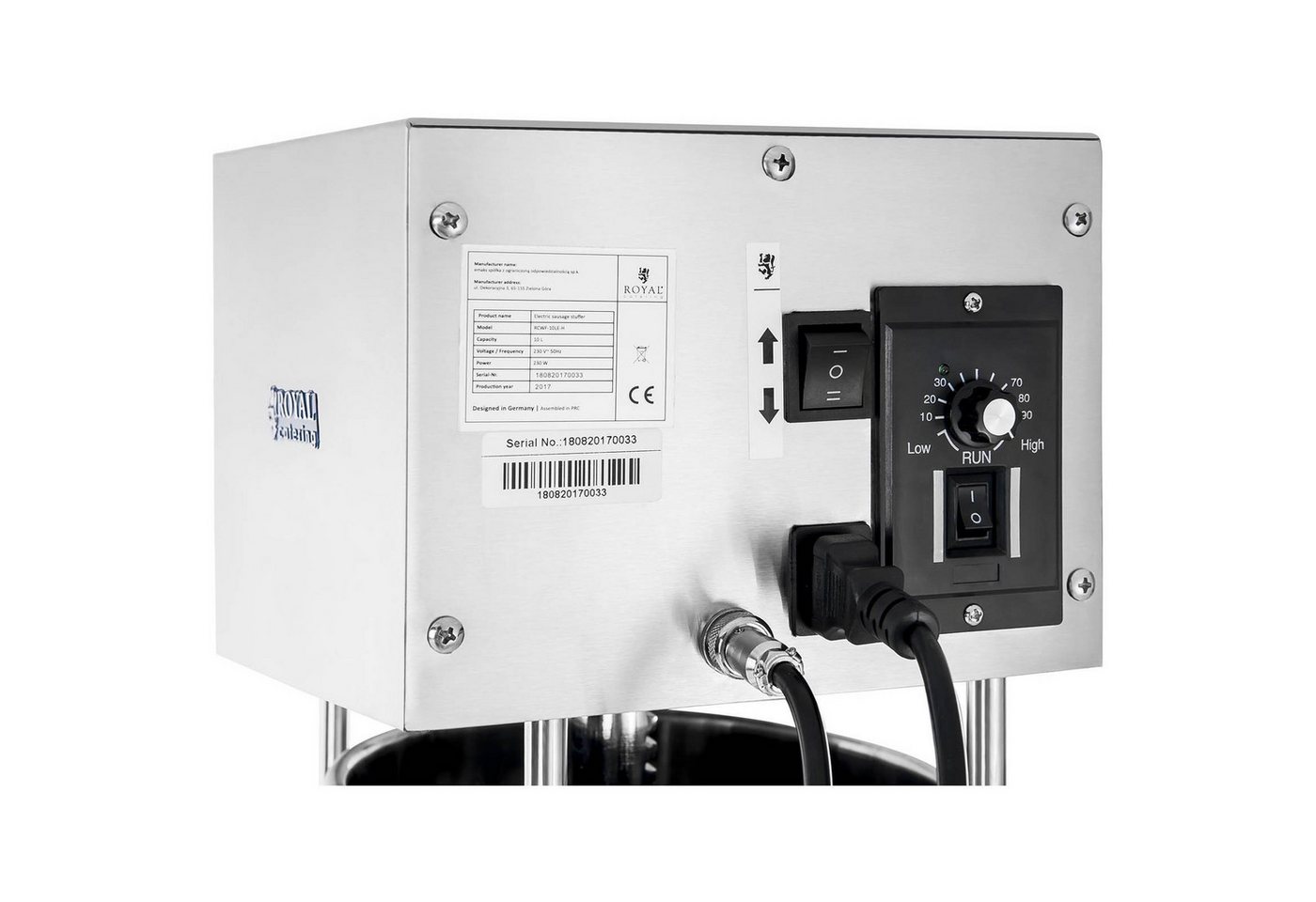 Royal Catering Wurstfüllaufsatz 10 L Wurstfüller Elektrisch Wurstfüllmaschine Fußpedal 230 W Bild 4