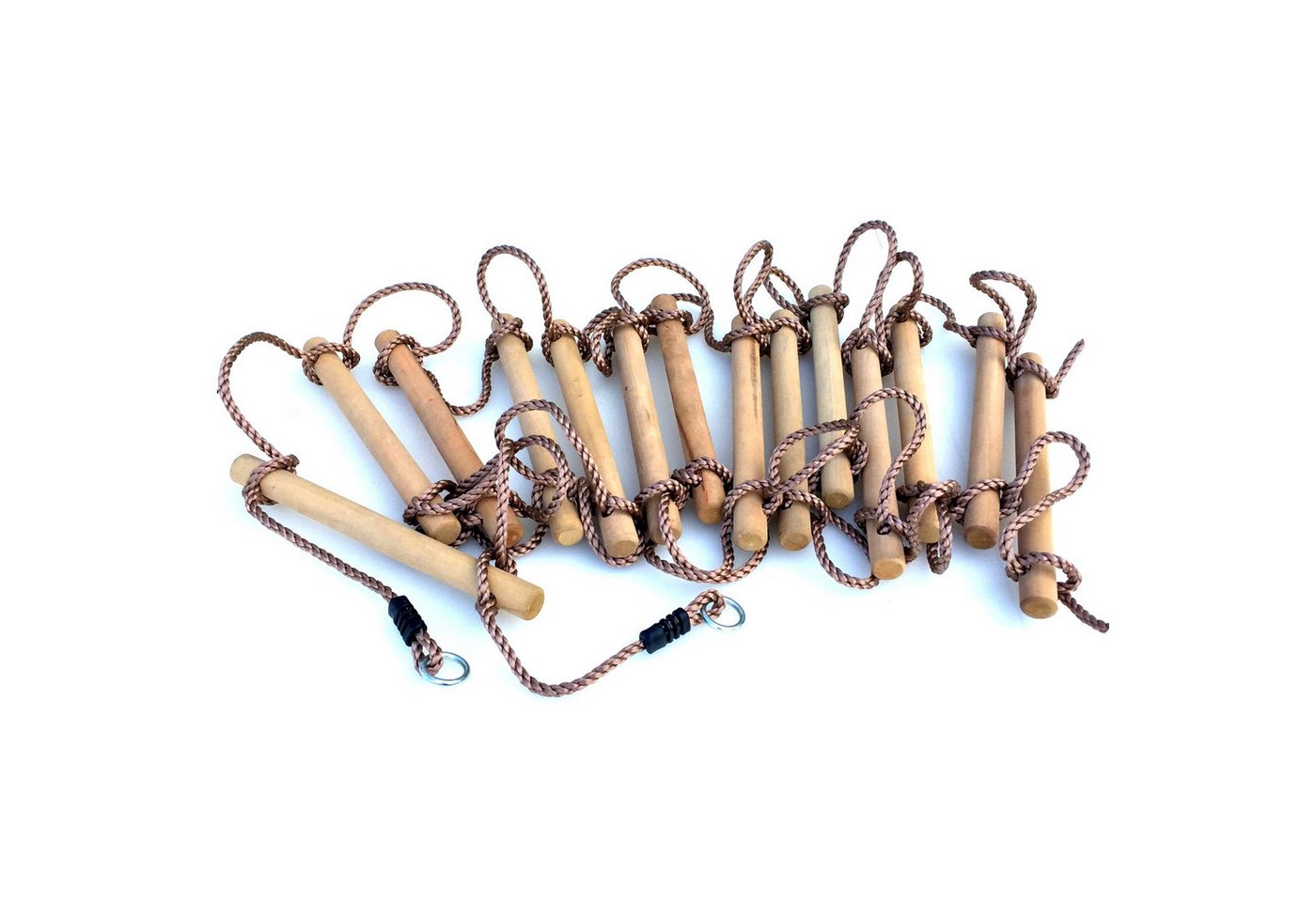 Loggyland Kletterseil Strickleiter 14 Holzsprossen 4,90 m lang Spielturm Schaukel, mit Metallringen zum Aufhängen und 14 Sprossen! Bild 2