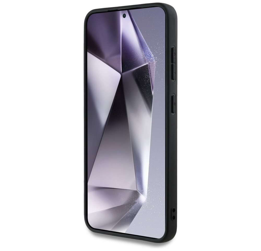 Guess Handyhülle Galaxy S25 Kunstleder grau mit goldfarbenen Logo
