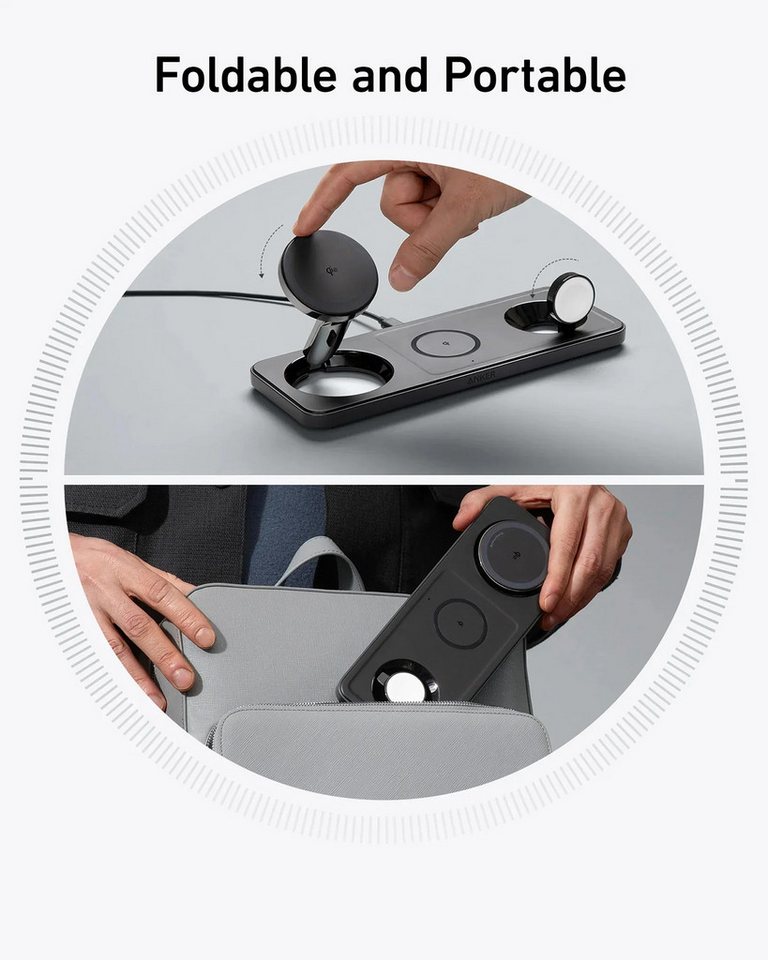 Anker MagGo 3-in-1-Pad Smartphone-Ladegerät (Ladestation, kompatibel mit Apple, Kabelloses Aufladen, 15 W) Bild 3