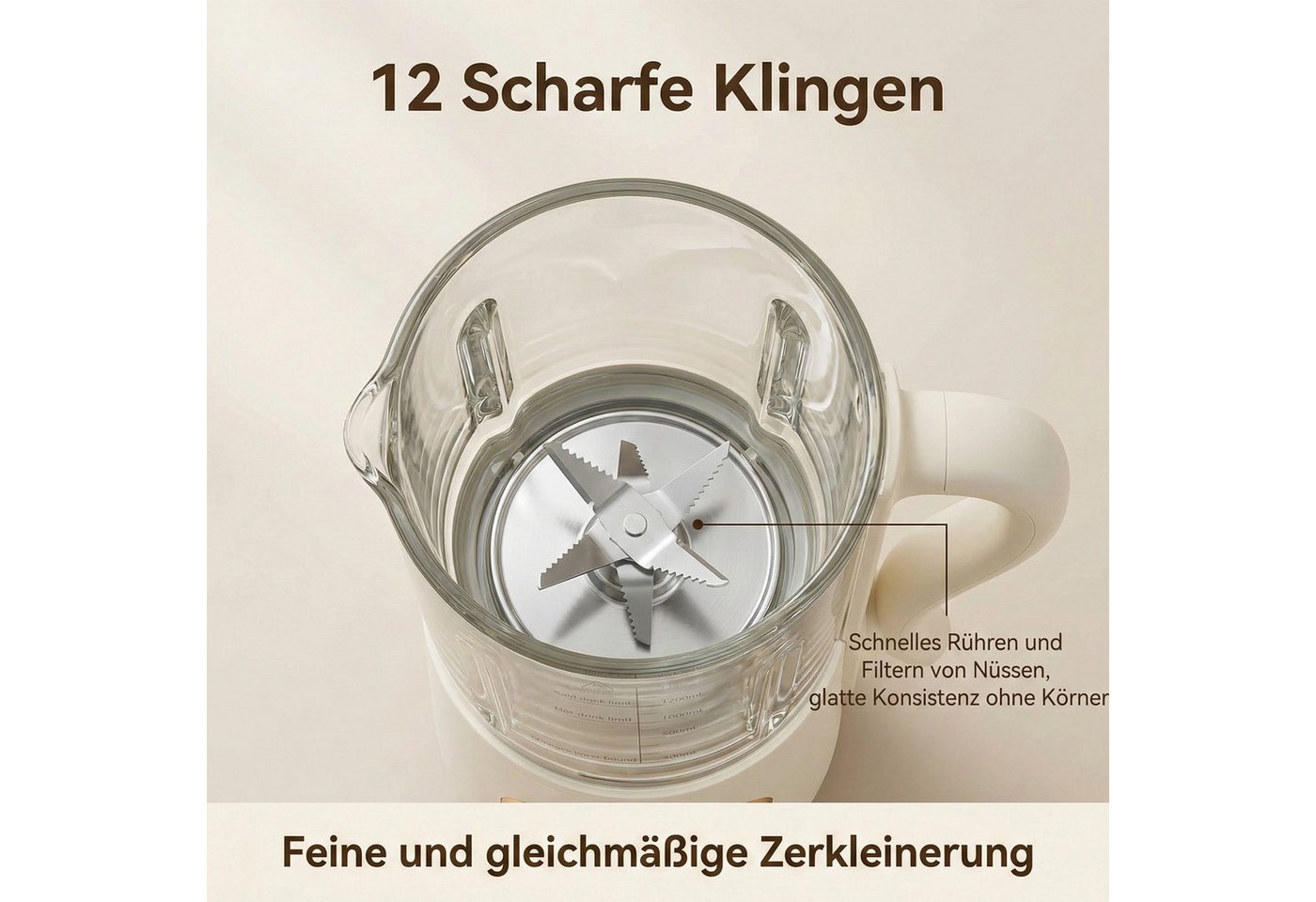 AKKEE Smoothie-Maker 1400ml Nussmilchmaschine, Entsafter Sojamilch Maschine, 600 W, mit 12 klingen Bild 2