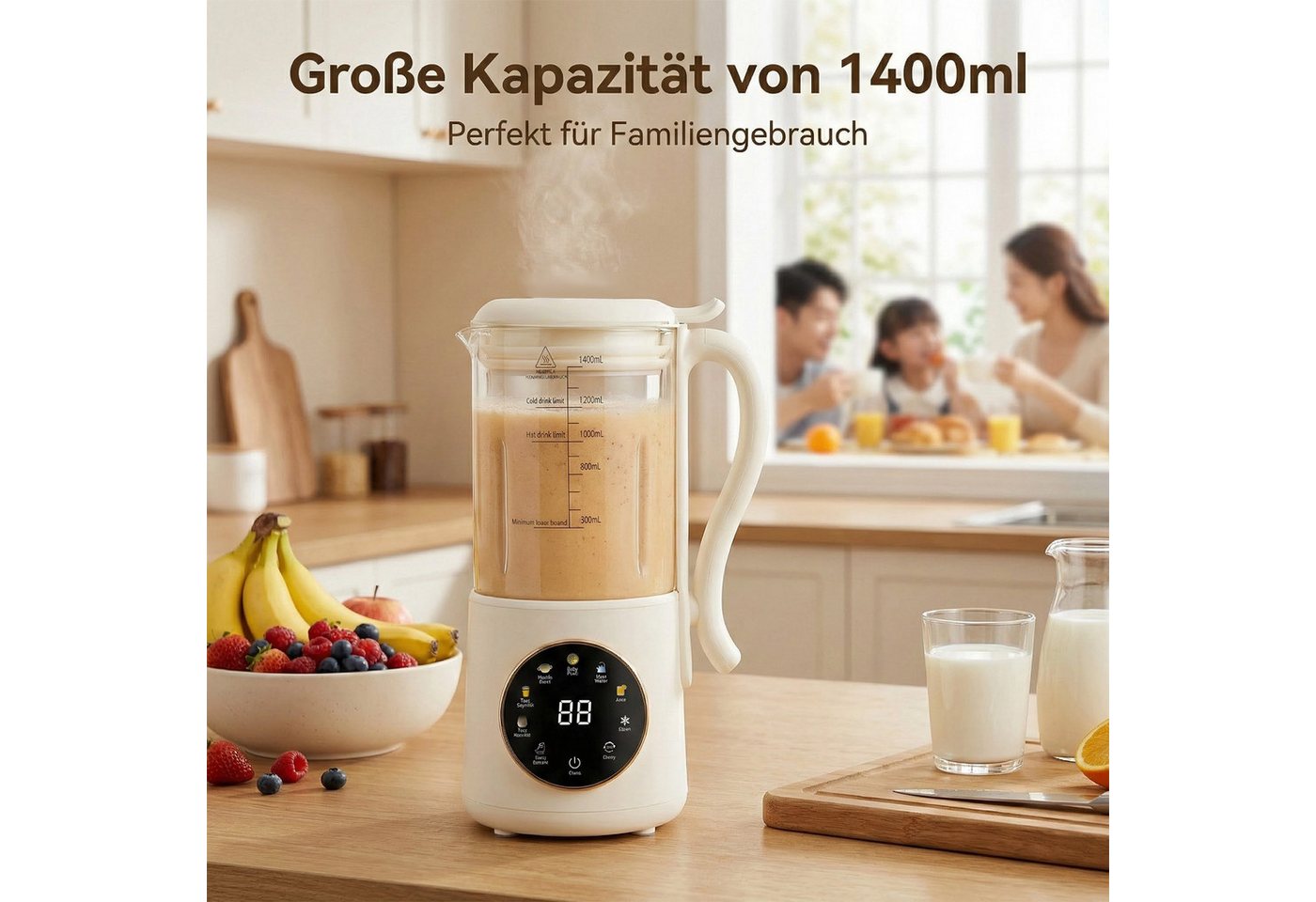 AKKEE Smoothie-Maker 1400ml Nussmilchmaschine, Entsafter Sojamilch Maschine, 600 W, mit 12 klingen Bild 5