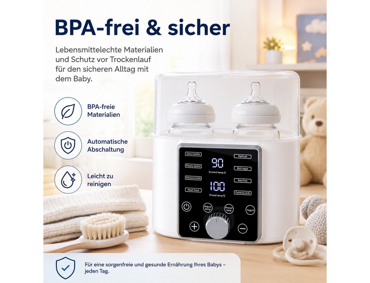 Luckice Babyflaschenwärmer Flaschenwärmer,6-in-1 Multifunktionaler Milchwärmer mit Zeitsteuerung