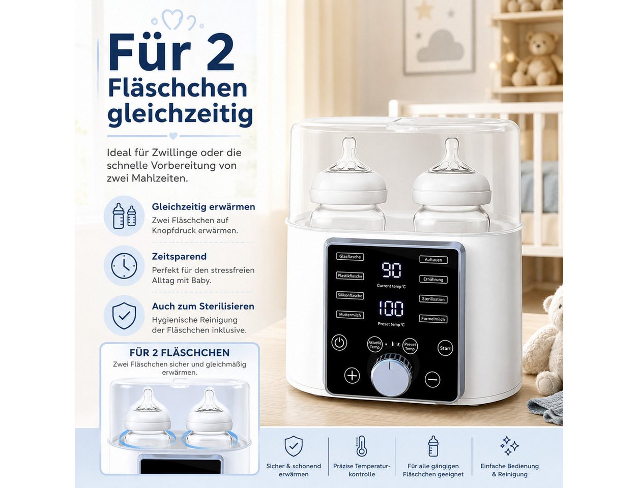 Luckice Babyflaschenwärmer Flaschenwärmer,6-in-1 Multifunktionaler Milchwärmer mit Zeitsteuerung Bild 3