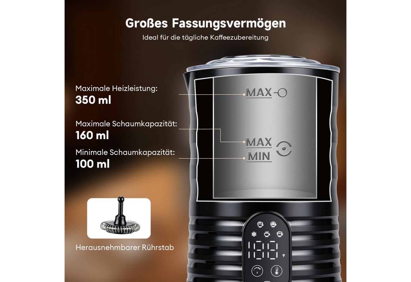 CkeyiN Pro Milchaufschäumer Elektrischer 5-in-1,Edelstahl,580 ml,40-70℃ Temperatur, 400 W, Leise & Schnell,Antihaftbeschichtung,für Heißen/Kalten Milchschaum Bild 4