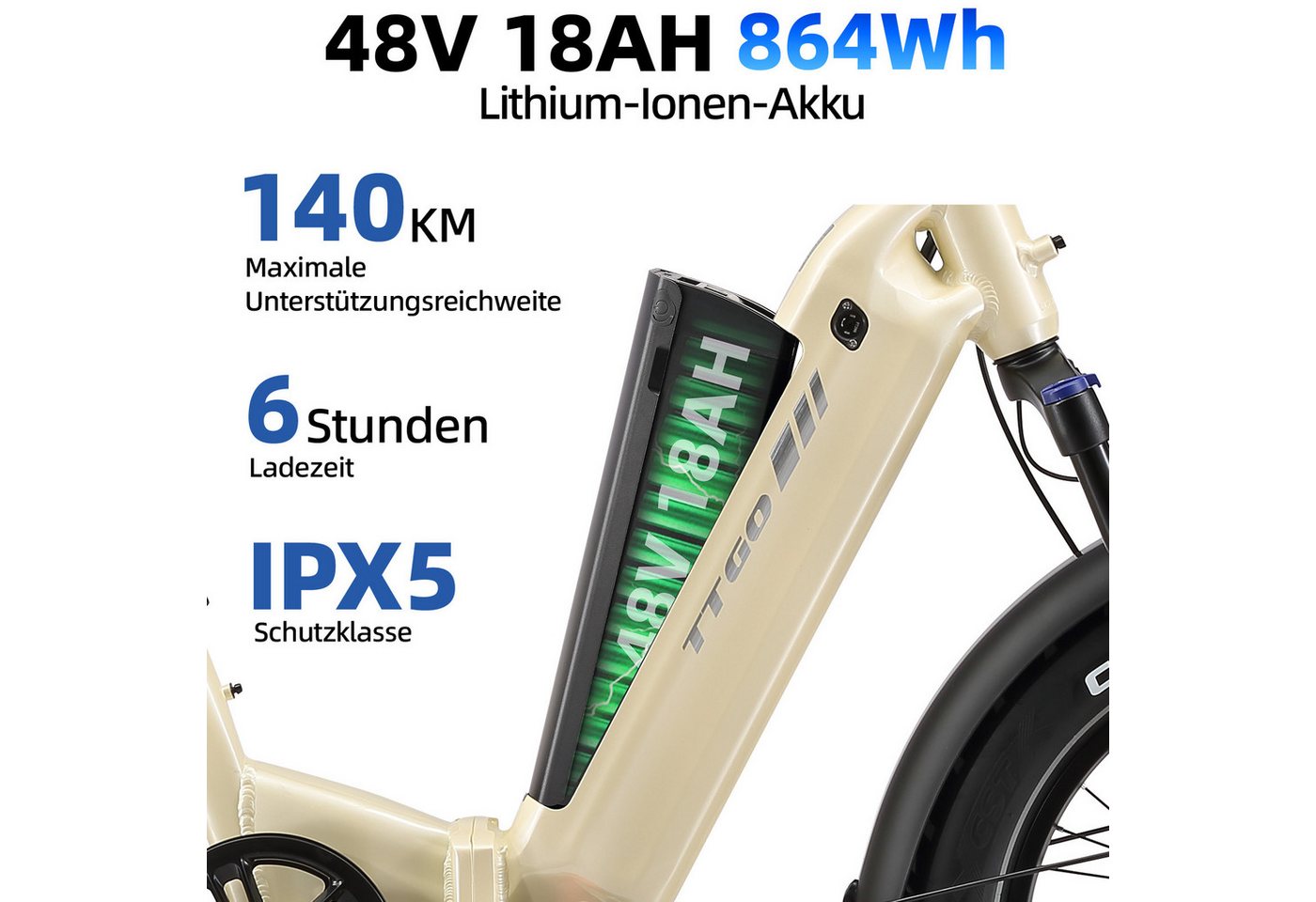 TTGO E-Bike Klapprad 20x4 Zoll, 70Nm Hinterradmotor, 140km, F6B, Drehmomentsensor, 7 Gang SHIMANO, Kettenschaltung, Heckmotor, 864 Wh, MAX. 150kg, Federgabel mit Lockout, Elektrofahrrad, hydr. Bremsen Bild 4
