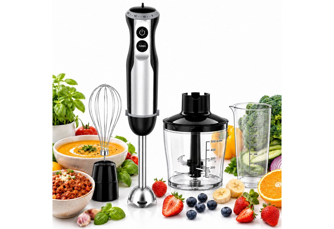 Luckice Stabmixer 1000W 4in1 Elektrisch Edelstahl Pürierstab mit 20 Geschwindigkeiten, 1000 W, TURBO-Taste für die Zubereitung von Soße,Babynahrung und Suppe Bild 3