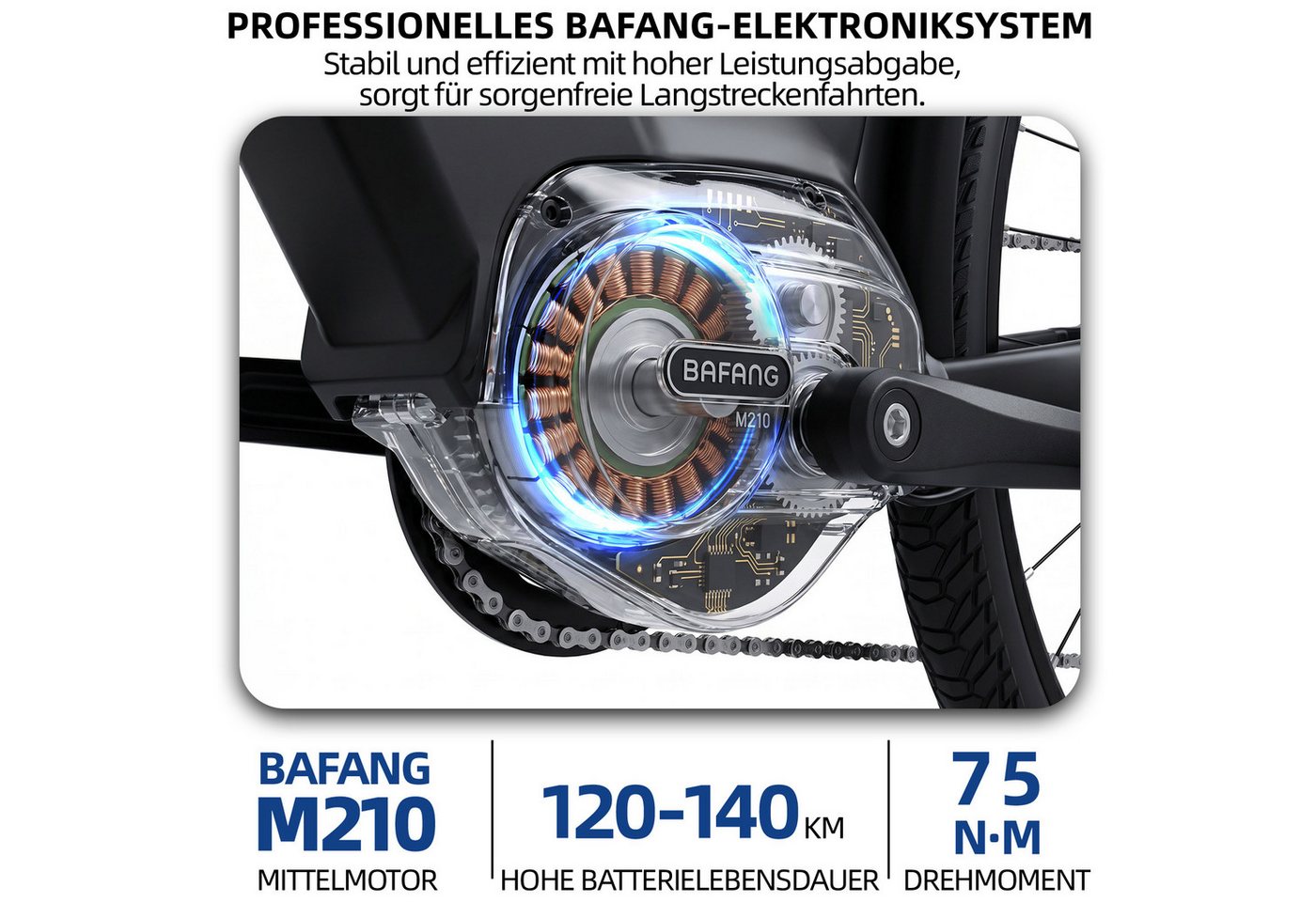 TTGO E-Bike Cityrad 28 Zoll, 75Nm Mittelmotor, 650Wh bis zu 140km, Lockout-Federgabel, 9 Gang Shimano, Kettenschaltung, Mittelmotor, 650 Wh, (Pedelec, Farb-LCD-Display, Hydr. Scheibenbremse, Tiefeinstieg), C7 SE, Drehmomentsensor, Elektrofahrrad für Damen und Herren Bild 3