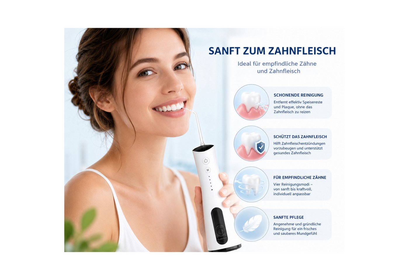 Lalano`S Cosmetics Munddusche AquaPulse Pro Kabelloser Premium Water Flosser mit 4 Modi & 5 Düsen, Aufsätze: 5 St., 360° rotierbare Düse für gründliche Mundpflege Bild 2
