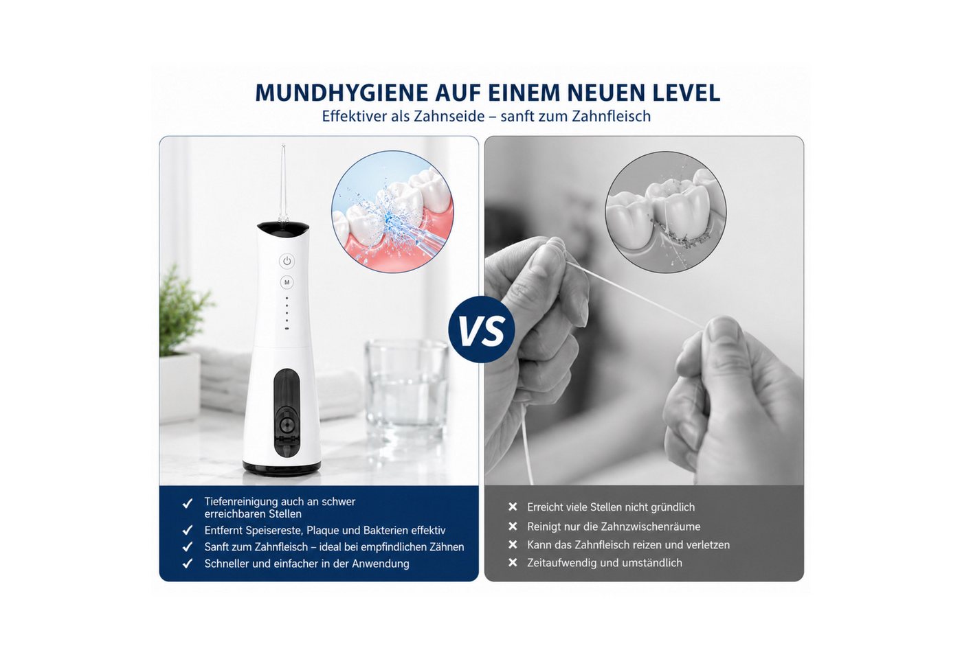 Lalano`S Cosmetics Munddusche AquaPulse Pro Kabelloser Premium Water Flosser mit 4 Modi & 5 Düsen, Aufsätze: 5 St., 360° rotierbare Düse für gründliche Mundpflege Bild 5