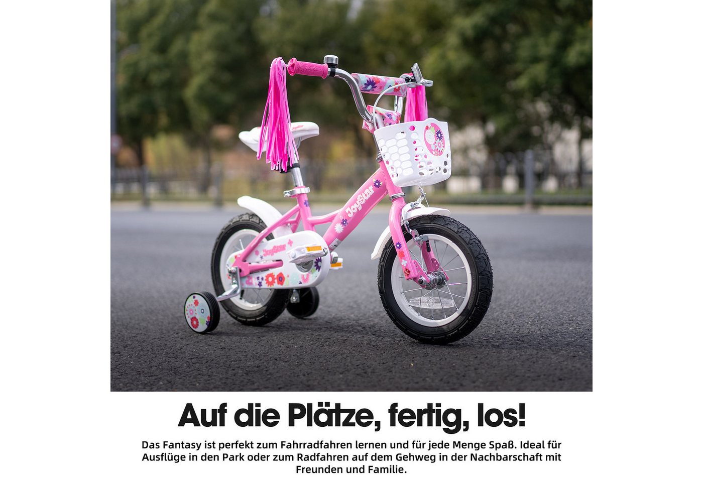 JOYSTAR Kinderfahrrad 12/14/16 Zoll Fahrräder für Mädchen im Alter von 2-7 Jahren, Mit Puppensitz, Bändern, Stützrädern, Korb, süßen Kritzeleien Bild 2