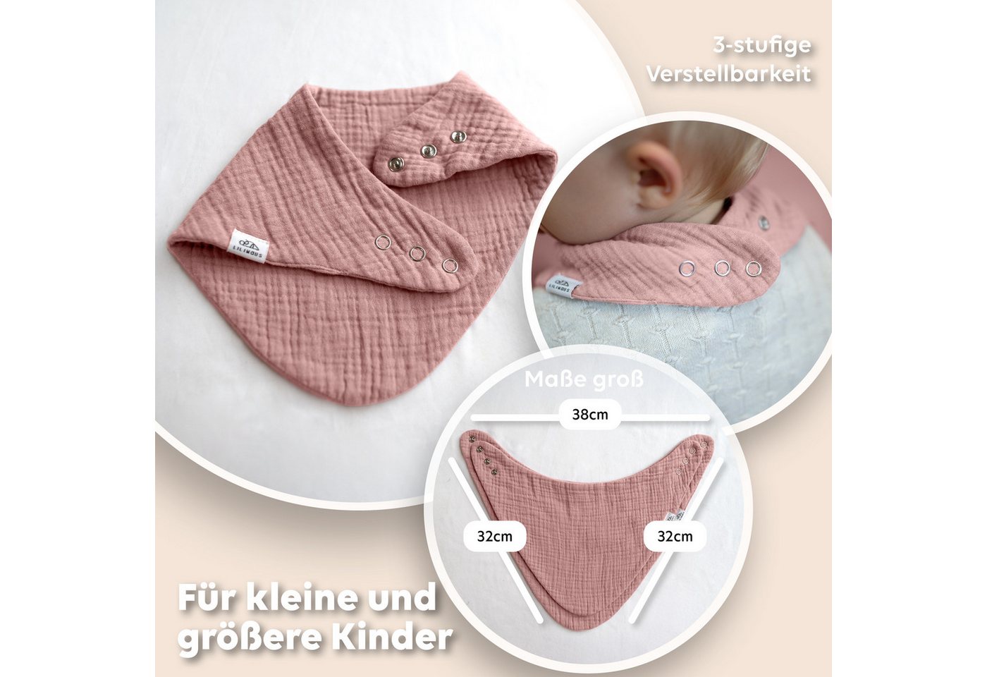 lilimaus Spucktuch Musselin Dreieckstuch für Babys - Halstuch & Sabbertuch, (1-tlg), hält den Hals trocken & sitzt auch bei Bewegung - in 2 Größen Bild 5