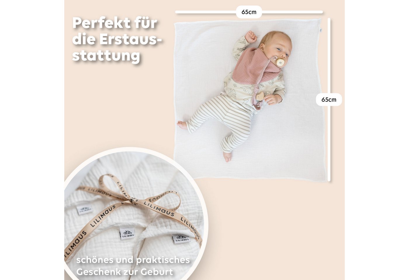 lilimaus Spucktuch Mulltücher für Babys aus 100% Baumwolle - weich & saugfähig, (3-tlg), 3er-Set, saugfähig & schnelltrocknend - auch als Kuscheltuch Bild 2