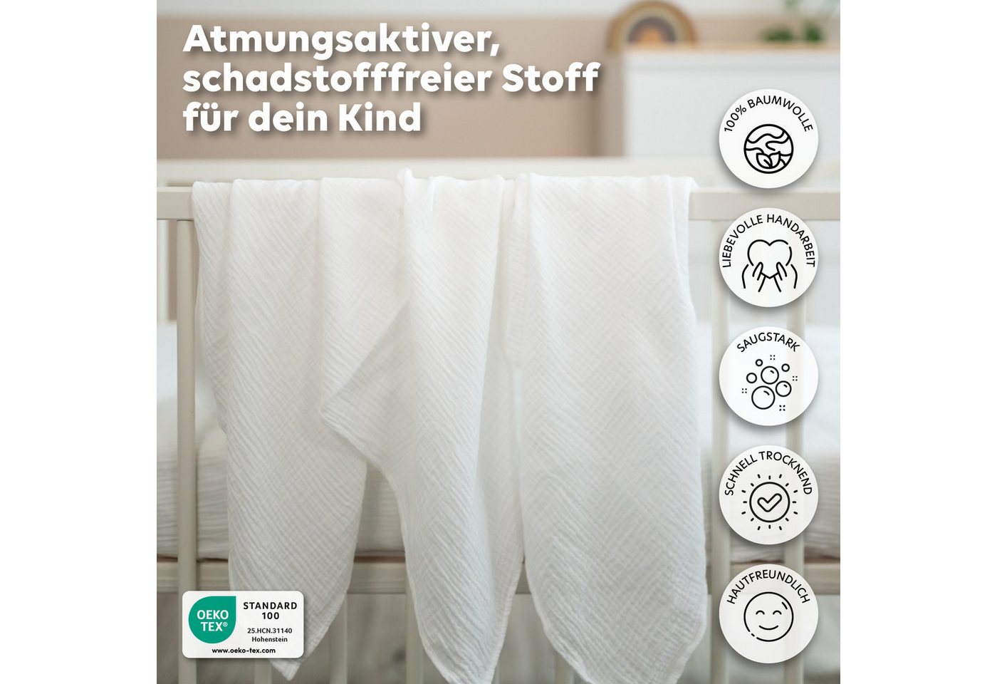 lilimaus Spucktuch Mulltücher für Babys aus 100% Baumwolle - weich & saugfähig, (3-tlg), 3er-Set, saugfähig & schnelltrocknend - auch als Kuscheltuch Bild 4