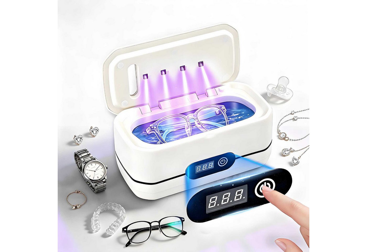 MOPUEA Ultraschallreiniger Ultraschallreinigungsgerät Brille,48KHz Schmuckreiniger 650ML, mit 5 Zeitfunktionen für Brillen,Schmuck,Uhren,Münzen Bild 5