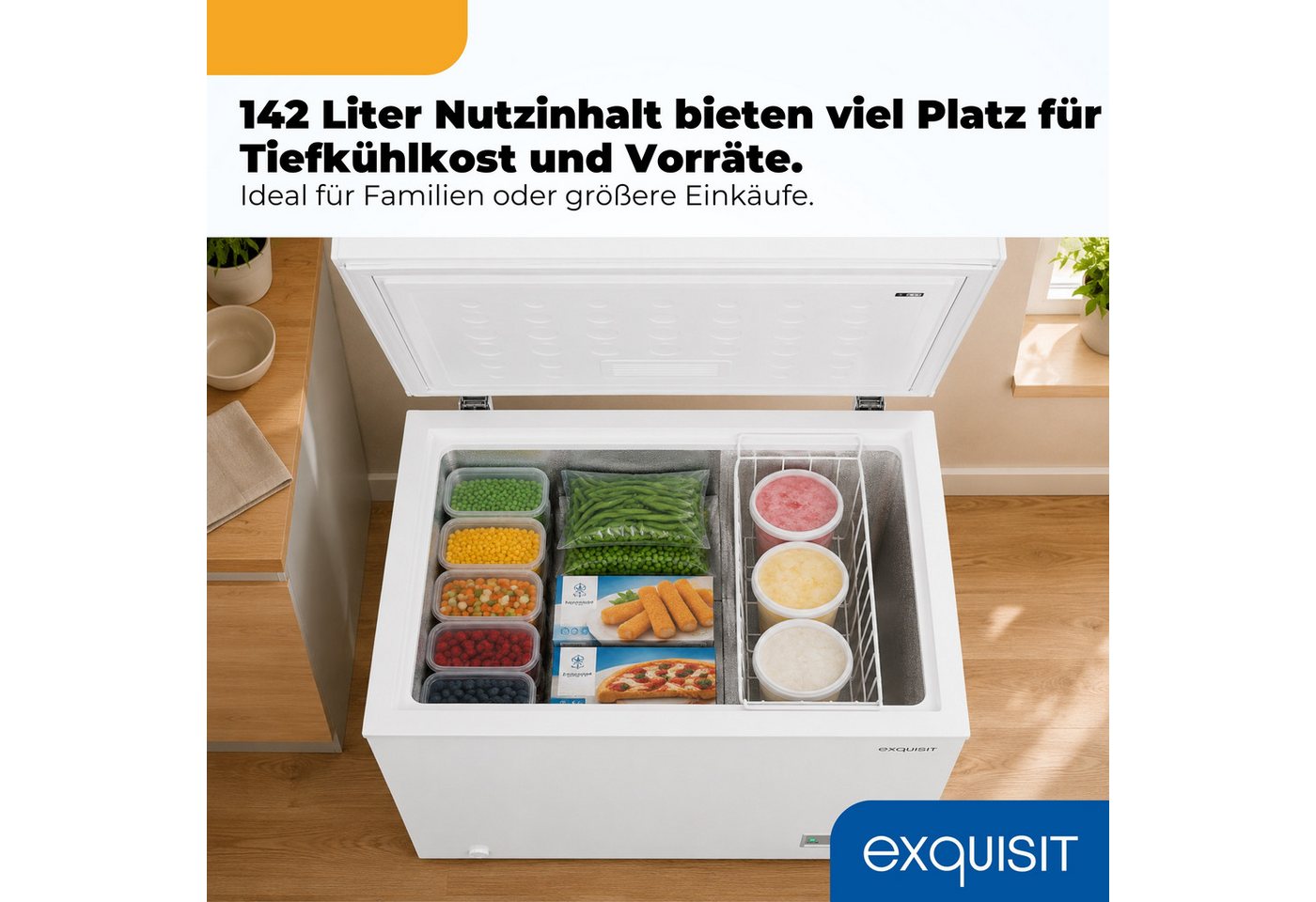 exquisit Gefriertruhe GT5150-E-041E, 70,5 cm breit, 142 l, 142 l Nutzinhalt, 4 Sterne Fach 142,0 l, 7,0 kg, Energieklasse E Bild 3
