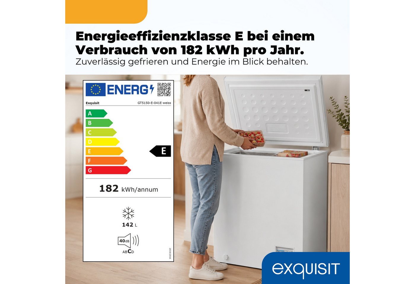 exquisit Gefriertruhe GT5150-E-041E, 70,5 cm breit, 142 l, 142 l Nutzinhalt, 4 Sterne Fach 142,0 l, 7,0 kg, Energieklasse E Bild 5