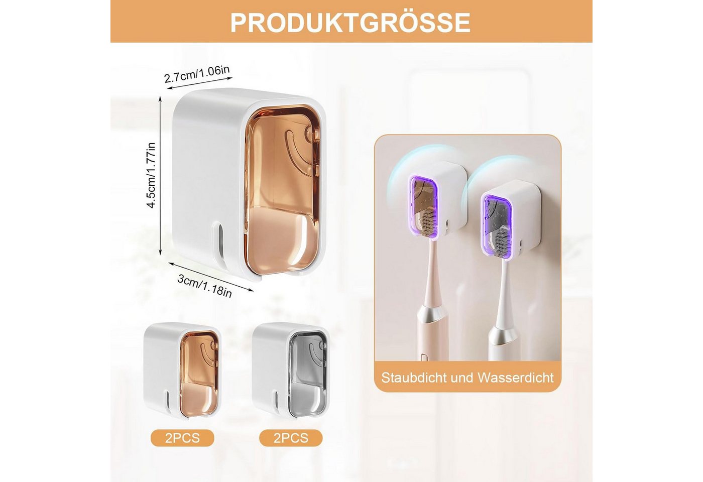 FELIXLEO UV-Zahnbürstenhalter 4 STK Zahnbürstenhalter Wandmontage Ohne Bohren Rasierhalter, 1-tlg. Bild 3