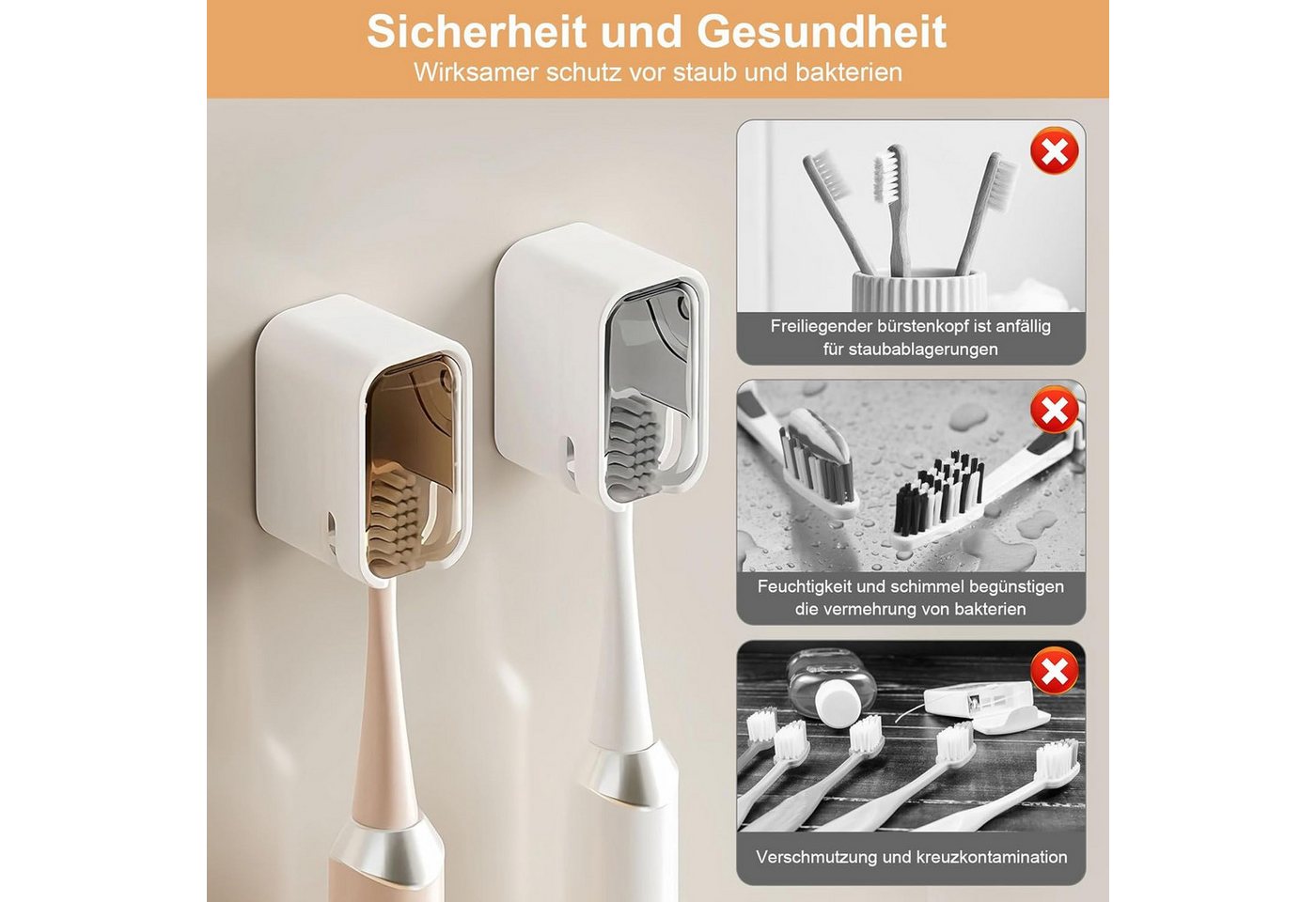 FELIXLEO UV-Zahnbürstenhalter 4 STK Zahnbürstenhalter Wandmontage Ohne Bohren Rasierhalter, 1-tlg. Bild 4