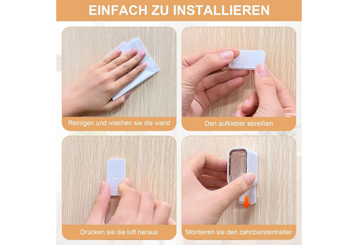 FELIXLEO UV-Zahnbürstenhalter 4 STK Zahnbürstenhalter Wandmontage Ohne Bohren Rasierhalter, 1-tlg. Bild 5