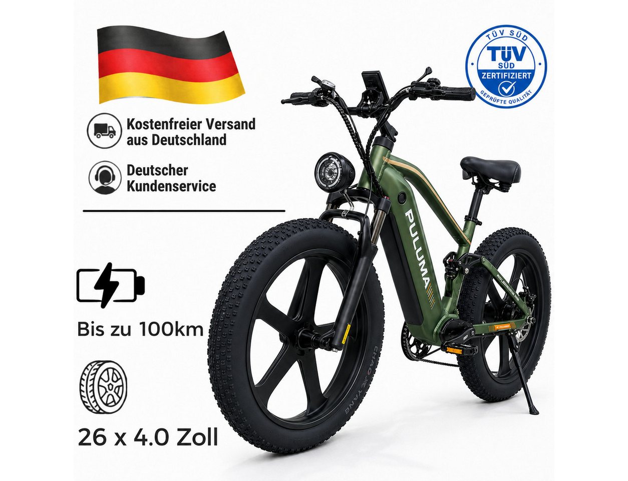 PixelPilot E-Bike Mountainbike 52V 20Ah Fatbike 26 Zoll, Shimano 7-Gang, hydraulisch, Stadt & Gelände, 7 Gang, Heckmotor, 1040 Wh, (Packung) Bild 2