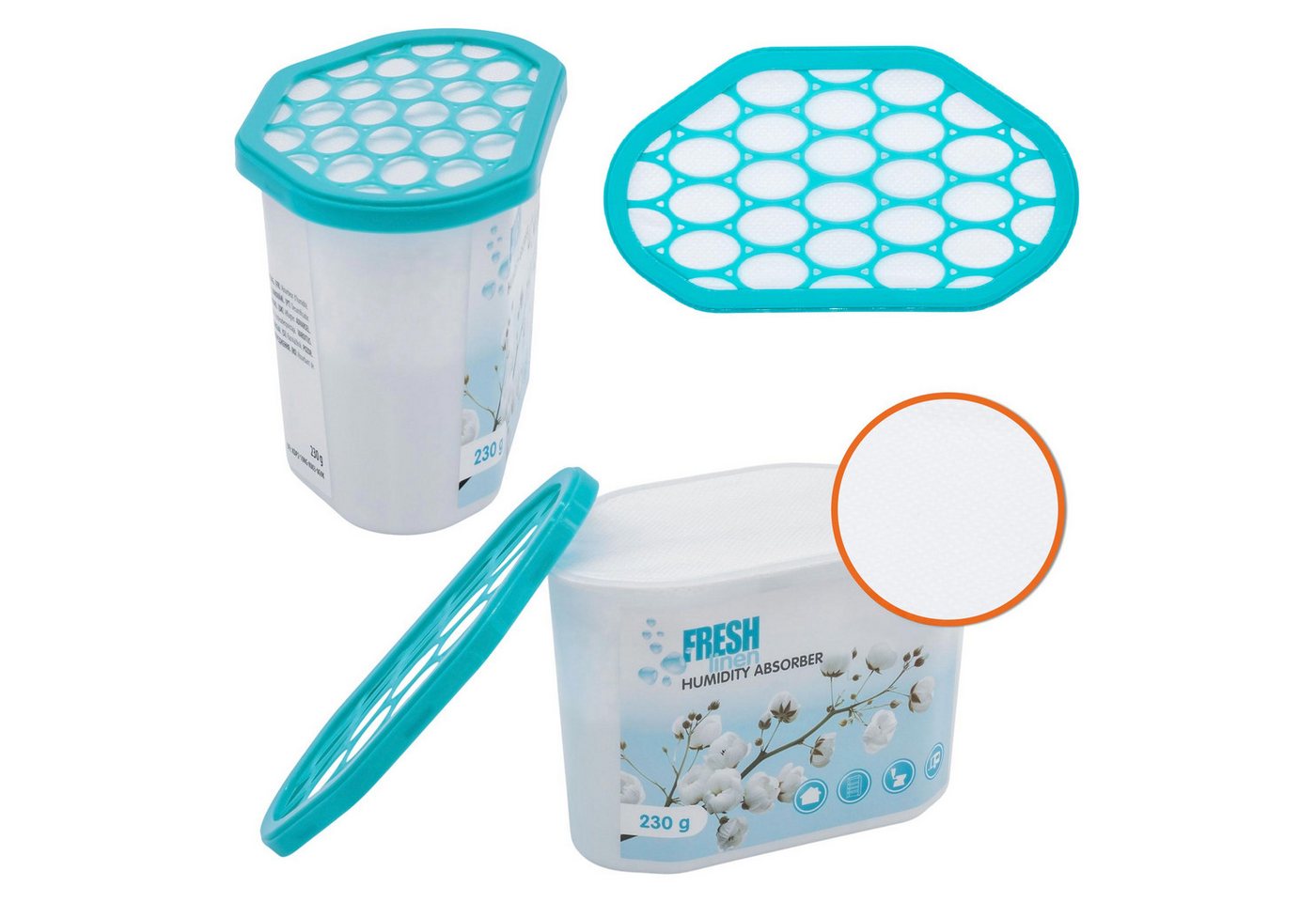 Spetebo Granulat-Luftentfeuchter Luftentfeuchter Granulat Box mit 230g Frischeduft Granulat, für 20 m³ Räume, Entfeuchtung 0,01 l/Tag, Tank 0,07 l, bis zu 4–8 Wochen