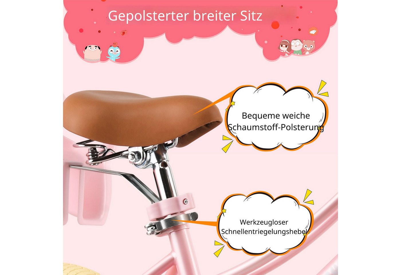 RULLY Kinderfahrrad Mädchen Kinderfahrrad 12/14/16/18/20 Zoll, 2–13 Jahre, mit Stützrädern, 1 Gang, Inkl. Korb, Puppensitz, Stützrädern, Schutzblech & Klingel