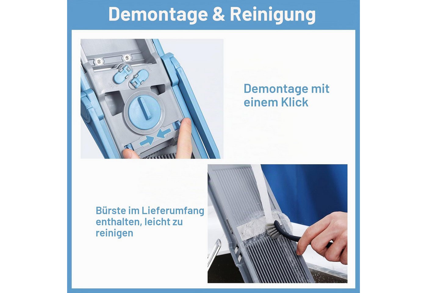 Kityhome Gemüseschneider Gemüseschneider 4-in-1 mit Auffangbecken Pommes Schneider, 4 Schneidmodi,420er Edelstahlklingen,klappbares Design