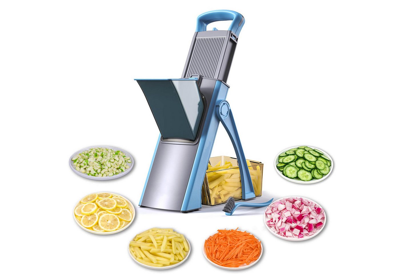 Kityhome Gemüseschneider Gemüseschneider 4-in-1 mit Auffangbecken Pommes Schneider, 4 Schneidmodi,420er Edelstahlklingen,klappbares Design Bild 3