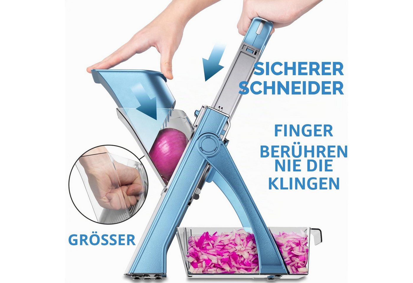 Kityhome Gemüseschneider Gemüseschneider 4-in-1 mit Auffangbecken Pommes Schneider, 4 Schneidmodi,420er Edelstahlklingen,klappbares Design Bild 5