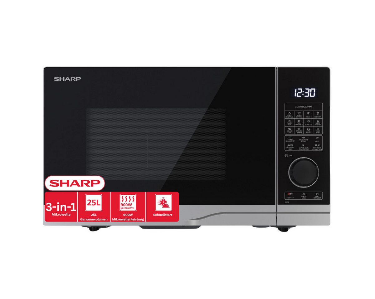 Sharp Mikrowelle Sharp YC-PC254AE-S, Elektrisch, 25.00 l, 25 L 900 W Heißluft Grill ECO-Modus Bild 2