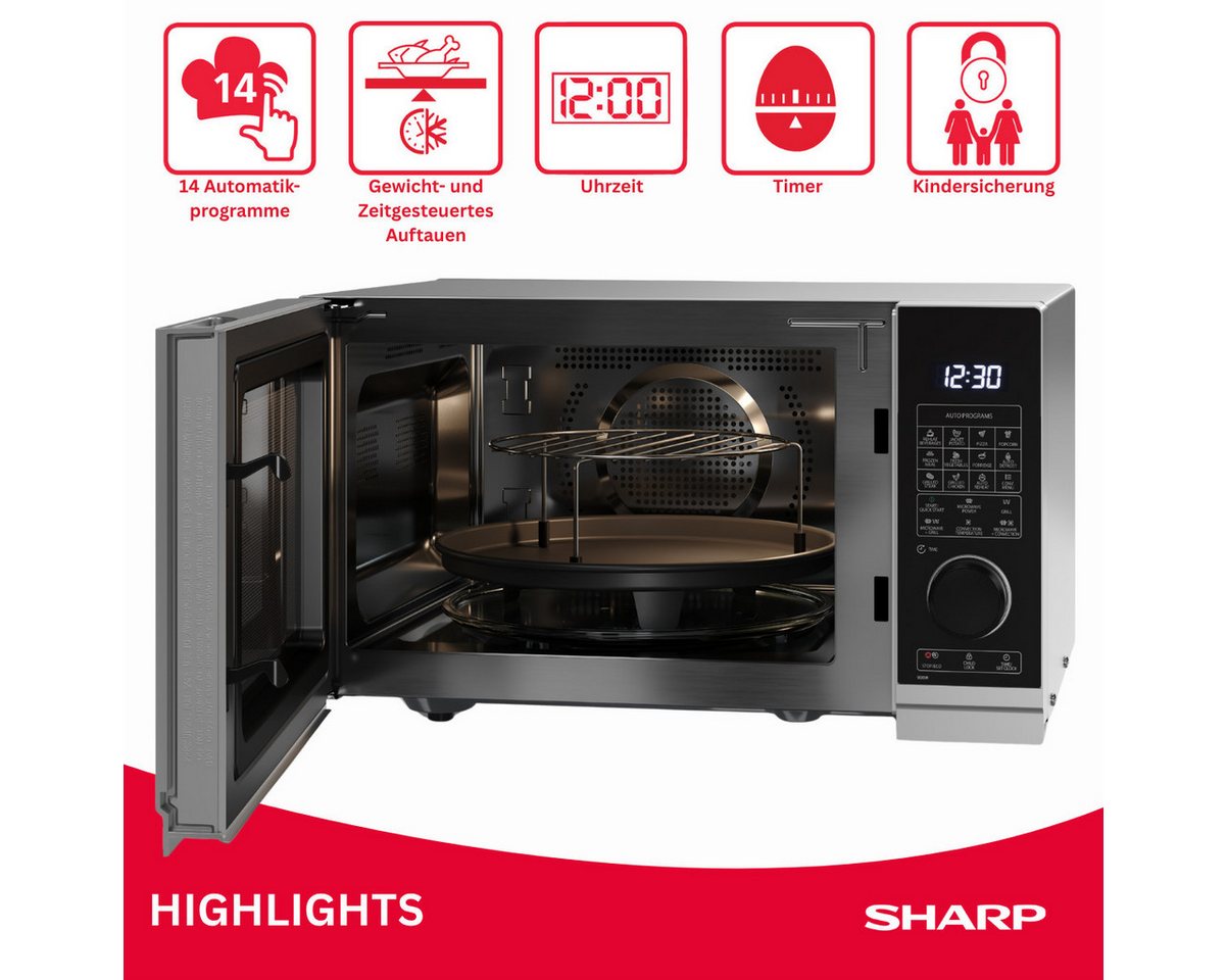 Sharp Mikrowelle Sharp YC-PC254AE-S, Elektrisch, 25.00 l, 25 L 900 W Heißluft Grill ECO-Modus Bild 3