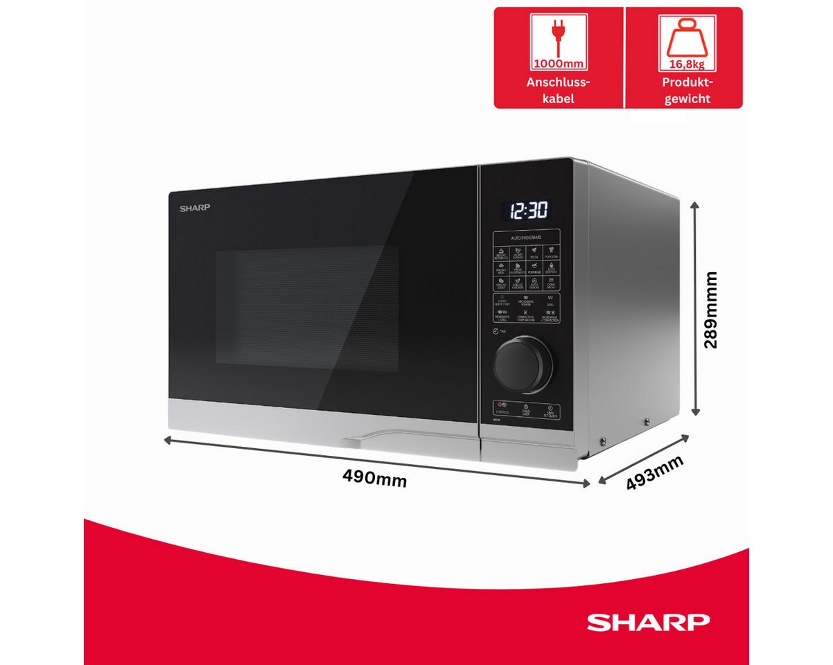 Sharp Mikrowelle Sharp YC-PC254AE-S, Elektrisch, 25.00 l, 25 L 900 W Heißluft Grill ECO-Modus Bild 4
