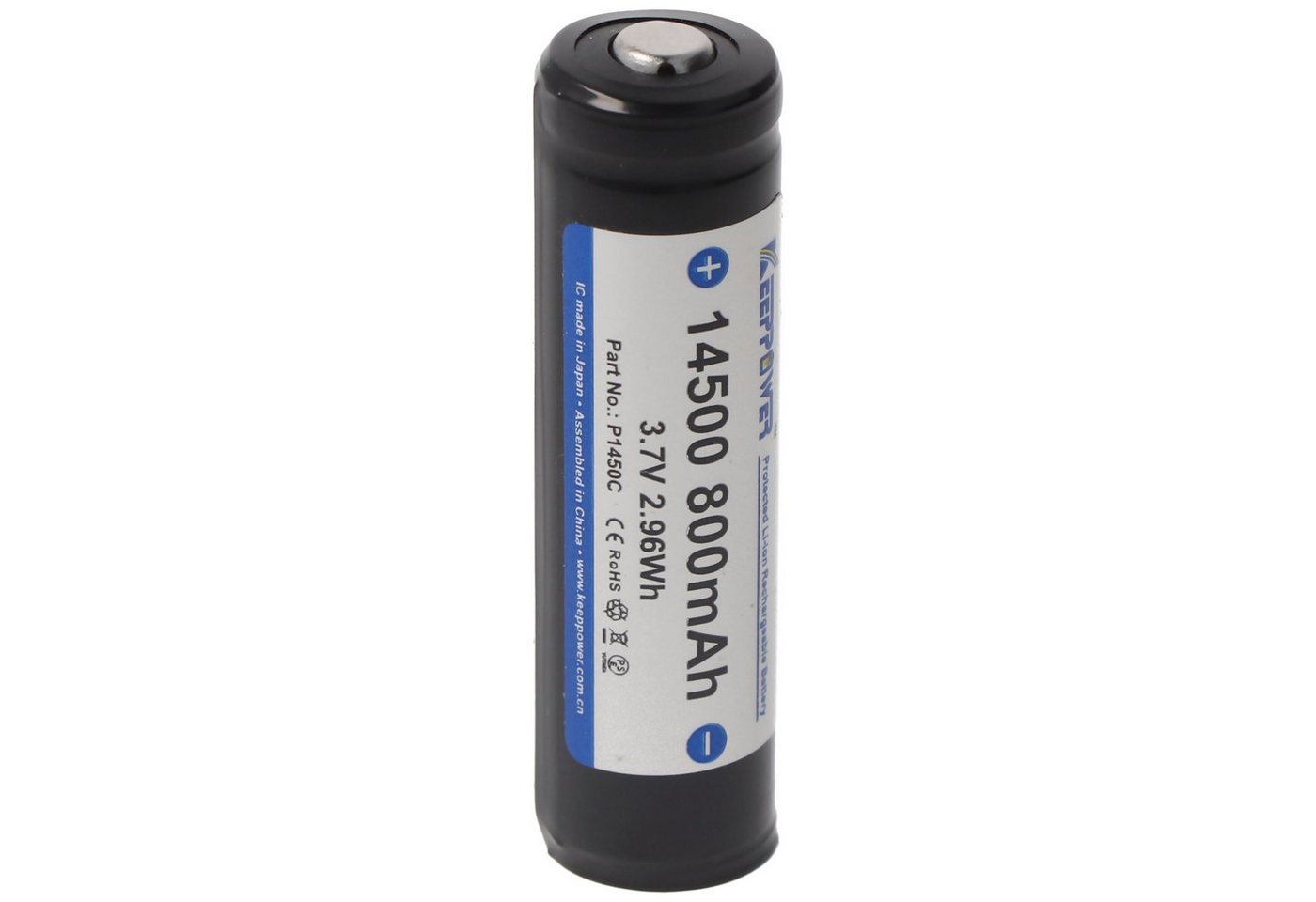 Keeppower Keeppower 14500 mit 800mAh, 3,7V Li-Ion-Akku geschützt, 52 x 14,3mm A Akku 800 mAh (3,7 V)