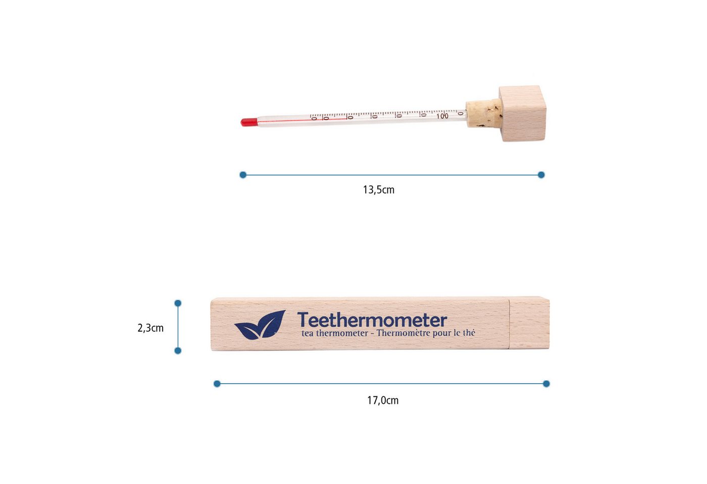 Lantelme Kochthermometer in Holzbox Teethermometer Analog Teeglas Teekanne Tee Thermometer, Deutsche Herstellung, mit Aufdruck für Teetemperaturen Bild 3