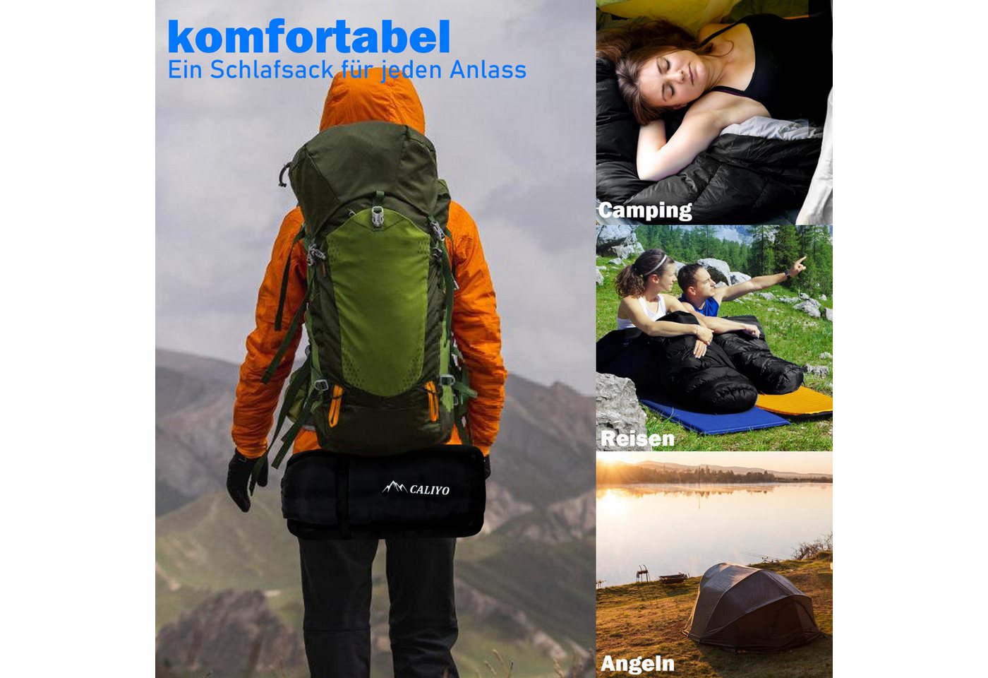 CALIYO Mumienschlafsack Mumienschlafsack – Schlafsack Winter und Sommer, -10°C bis 10°C, Wasserabweisend und Windschutz - Ultraleicht - Outdoor Campen