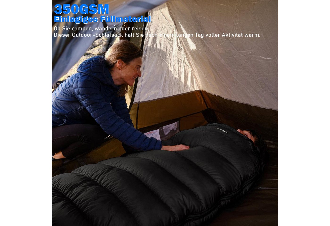 CALIYO Mumienschlafsack Mumienschlafsack – Schlafsack Winter und Sommer, -10°C bis 10°C, Wasserabweisend und Windschutz - Ultraleicht - Outdoor Campen Bild 2