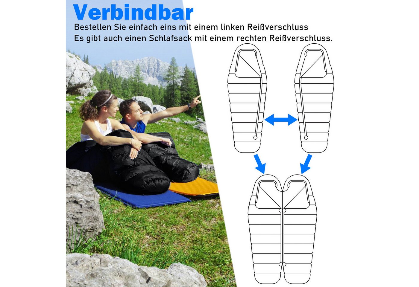 CALIYO Mumienschlafsack Mumienschlafsack – Schlafsack Winter und Sommer, -10°C bis 10°C, Wasserabweisend und Windschutz - Ultraleicht - Outdoor Campen Bild 4